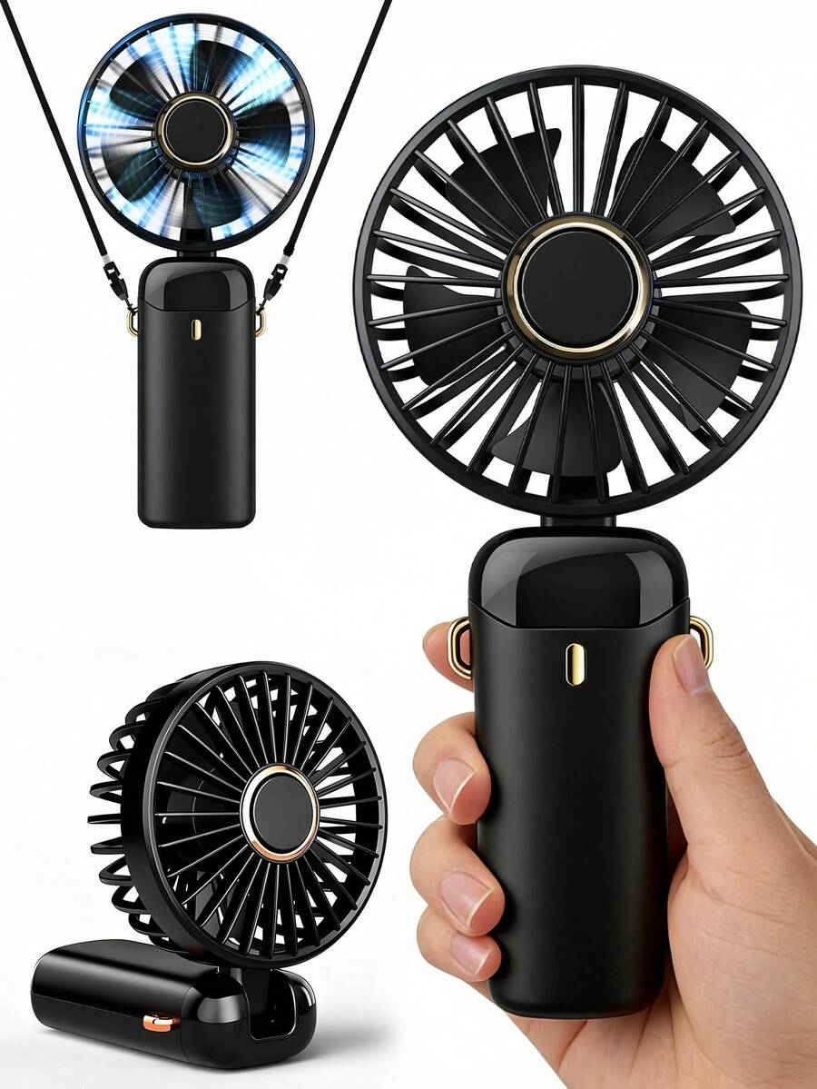 2025 Nuevo Mini Ventilador Recargable USB de 800mAh con Pantalla Digital, Funcionamiento Silencioso, Adecuado para Oficina, Dormitorio, Exterior, Ventilador de Escritorio Portátil 3 en 1 con Base Plegable a 90°, 5 Velocidades de Viento, Ventilador de Maquillaje para Mujeres