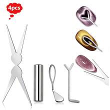 4pcs Y-Shaped Cute Cat Eye Nail Art Stencils, Elegant Heart-Shaped Cat Eye Nail Shaping Accessories Tool Set, Nail Art Styling Tools, Nail Salon Decor - Silver - View 12