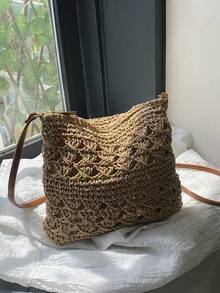 Minimalist One Shoulder Woven Small Handbag For Women - Khaki - View 8