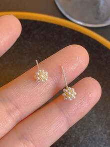 1 paire de boucles d'oreilles minimalistes en faux perles, convenant pour le port quotidien des femmes - Doré - Voir 2