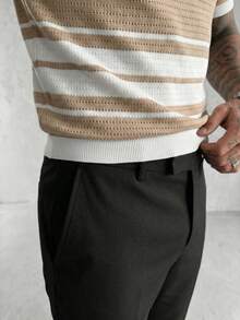 Men's Hollow Out Round Neck Short Sleeve Knit Sweater - Apricot - View 4