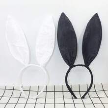 2pcs New Solid Color Sexy Rabbit Ear Headband, Party Makeup Costume Decoration Rabbit Elf Headpiece - Black - View 3