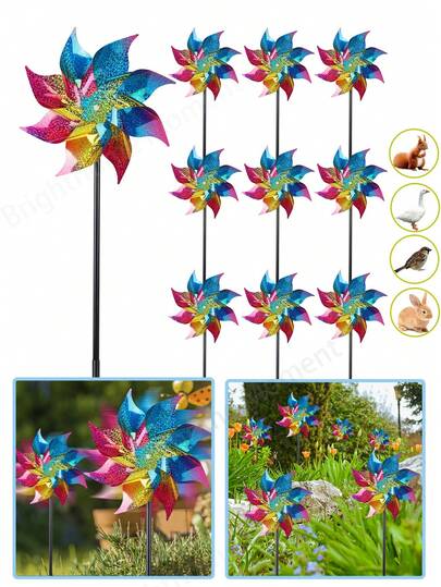Colorful Plastic Pinwheel Decor, Reflective Bird Repellent Pinwheel, Super Shiny Garden Decor Pinwheel, Bird Deterrent Sunshade Device, Suitable For Yard, Garden, Lawn, Outdoor Decor, Spring/Summer Yard Decor, Rotating Pinwheel Decor, Can Scare Away Birds, Pigeons, Geese From Swimming Pool, Gardening Decor, Gardening Supplies