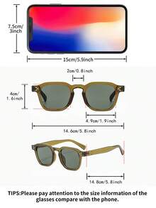 1 par de gafas de hombre con marco cuadrado transparente gris de PC, diseño minimalista de unicolor con remaches de moda - Verde oliva - Ver 4