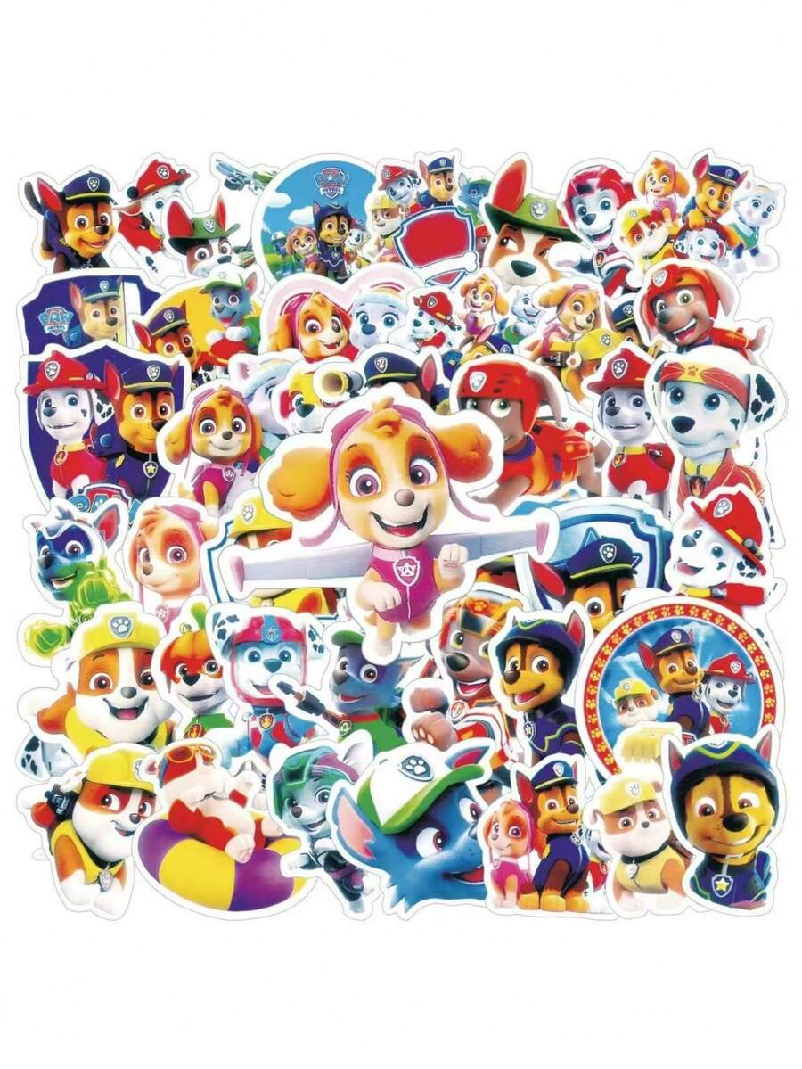 50 miếng dán Paw Patrol, nhãn dán đồ chơi hoạt hình Mỹ dành cho trẻ em, nhãn dán dán, vật liệu trang trí sổ lưu niệm sáng tạo Gashapon, nhãn dán - Nhiều màu - Xem 1