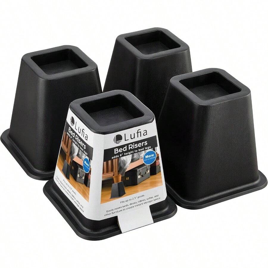 Bed Furniture Risers Heavy Duty, Stackable Bed Lifts Risers For Sofa, Table, Couch, Chair Or Desk, Set Of 4 Bed Lifts (Black, 6 Inch) - Black - View 1