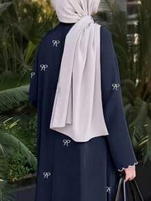 Gaun Longgar Berkerah Bulat Bordir Gaya Timur Tengah, Gaun Liburan Lengan Panjang Desain Niche Vintage - Royal Blue - View 4