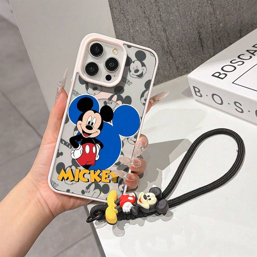 This Disney Mickey Mouse Pattern Lanyard Phone Case Features A Strong Magnetic Closure And Full Coverage Of Acrylic And TPU Material. It's Shockproof, Lightweight, And Suitable For IPhone17/16/11/13/15/15 Plus/15 Pro/15 Pro Max/12/14 Pro Max/11 Pro Max/12 Pro/12 Pro Max/13. It's A Popular Birthday Gift, Business Gift, Durable, Stain-Resistant, And Fingerprint-Resistant New Phone Case For Men And Women. It Also Includes A Mickey Mouse Phone Case And Mickey Mouse Doll Bracelet. Compatible With SamsungGalaxy S20, S21, S22, S23, And S24 Series. It's The Perfect Gift For Friends And Family. This Stylish Phone Case Is Fun, Lightweight, And Durable. IPhone17 Pro Max Phone Case, Minnie Phone Case. - 粉色 - 查看 1