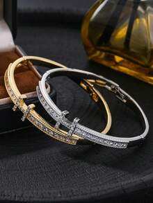 2 piezas Pulsera de joyería con letra H de diamantes de imitación, estilo minimalista de lujo - Multicolor - Ver 10