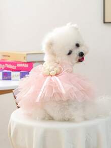 1件宠物服装，狗狗/猫咪连衣裙，小型犬/幼犬服装，新娘薄纱裙系列 - 粉色 - 彩色 - 查看 2