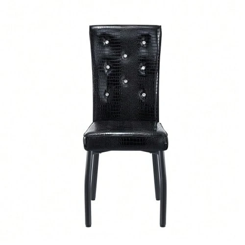A Set Of 2 Soft, Black Retro Crocodile Leather Seats With Crystal Clasps And Faux Leather, Adding A Touch Of Elegance To The Dining Area. - Black - View 1