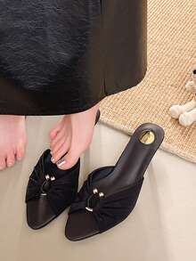1 Pair Women's Brown & Black Kitten Heel Buckle Strap Open Toe Sandals, Elegant Fairy Style, Leopard Print, Comfortable & Versatile High Heel Sandals For Spring/Summer - Black - View 1