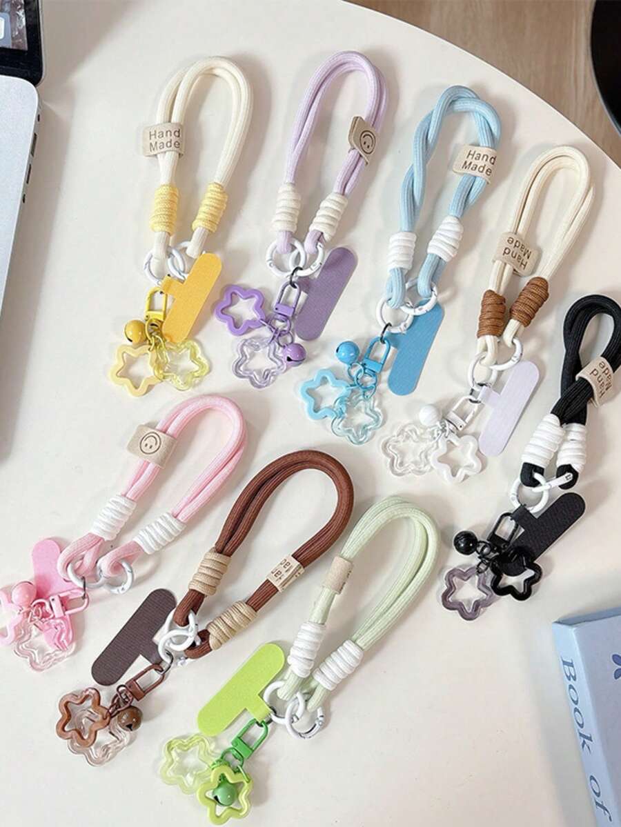 1pc Dopamine Hollow Star Phone Case With Thickened Braided Lanyard, Anti-Drop Keychain - Multicolor - View 1