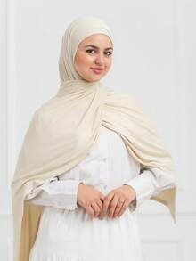 2pcs Muslim Hijab Set:1pc Jersey Hijab And 1pc Undercap Package, Perfectly Color-Coordinated, Soft And Comfortable Fabric, Suitable For All Seasons And Various Occasions. - Beige - View 3