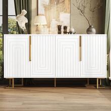 White Sideboard 152 X 40 X 75 Cm Features A Unique Geometric Design And Gold Handles And Feet For An Elegant Feel. - White + MDF - View 1