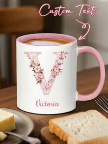 11oz Personalized Floral Monogram Coffee Mug - Ceramic Cup With Customizable Name Design And Elegant Pink Floral Pattern - Perfect Gift For Christmas, Valentine's Day, Mother's Day, Father's Day, Couples, Men And Women - Unique And Thoughtful Home Gift - Multicolor - View 3