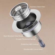 3 In 1 Kitchen Sink Drain Strainer And Stopper, 304 Stainless Steel Pop-Up Anti-Clogging Basket Strainer, Fast Drainage Kitchen Sink Plug For Standard 3-1/2" Drain Hole - Silver-gray - View 10