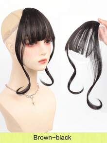Clip In Bangs Front Neat Black Bangs Hairpiece Synthetic Fake Wig Piece Bangs Hairpiece Clip In Hair Extensions For Women Heat Resistant Bangs Synthetic Dragon Beard Two Side Bangs With Temples Hair Pieces Long Curly Wavy Hair Bangs For Daily Wear - Multicolor - View 10