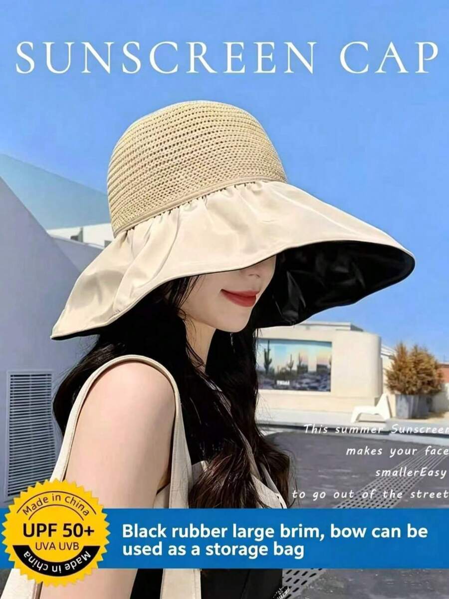 夏季男女通用遮阳帽,多功能,可折叠,防紫外线,渔夫帽,面罩,沙滩帽,宽檐,防晒,可折叠,防风,适合旅行。 - 彩色 - 查看 1