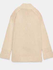 Áo khoác cardigan dài tay dệt kim thắt nơ phía trước, kiểu dáng giản dị, ngọt ngào, mới cho mùa xuân. - Màu be - Xem 6