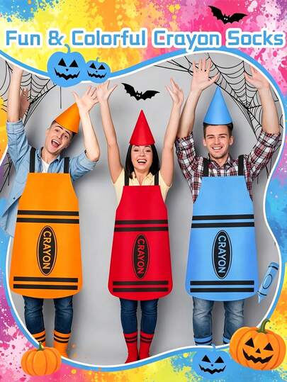Conjunto de fantasia de lápis de cor para adultos com avental e chapéu pontudo, 1 peça. Inclui avental e chapéu. Fantasia vibrante de personagem de lápis de cor, ideal para o Halloween, festas de aniversário e encontros. Fantasia divertida de lápis de cor e chapéu pontudo para adultos e famílias. Roupa criativa e multicolorida para festas. Perfeita para festas de Halloween, dramatizações, fantasias de professores e temas de grupo. Tecido, tamanho ajustável. Presente divertido para amigos. Fantasias para festas masculinas e femininas.