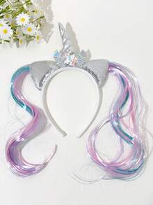 1pc Unicorn Headband, Princess Unicorn Wig, Halloween Party Performance Prop, Sequin Shell Hair Accessory Hair Band Hair Hoop,Summer,Holiday,Travel,Festival,Birthday - Multicolor - View 7