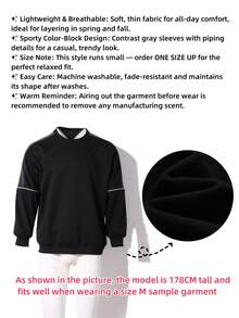 Sudadera sencilla de cuello redondo con bloques de color para hombre, para el otoño - Negro - Ver 2