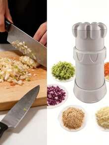 5-In-1 Heavy Duty Garlic Press With Stainless Steel Blades And Ergonomic Handle, 5-In-1 Multipurpose Food Processor For Pressing, Chopping, Peeling, Mincing And Mixing, Dishwasher , Space Saving - Multicolor - View 5