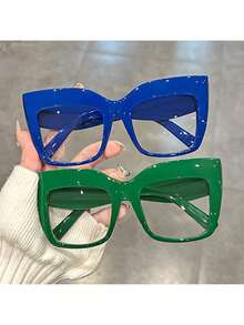 Retro Style Oversized Eye Frame - Transparent Gradient Lenses,  Light Material, Lightweight And Durable Design, Suitable Men And Women, Party, Formal Occasions And Daily Accessories, Retro Glasses, Gradient Colors ZDIY - 紅色的 - 查看 10