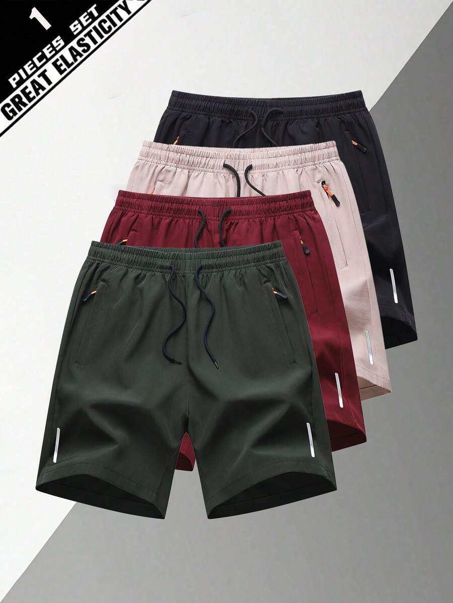 1pc Men's Summer Lightweight Casual Shorts, Fashion Sports Outdoor Running Shorts Unisex Design - Army Green - View 1