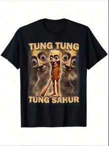 T Shirt Print ,Graphic-Cotton Tees Size Plus, Cartoon Round Neck Short Sleeve, Tops Men Tung Tung Tung Sahur Funny Baseball Bat Brainrot T-Shirt Men Summer Outfits Size S-5XL,Y2K,Oversized Shirt Men,With Shirt,Summer Tops,Shirt Suitable - 黑色 - 查看 1