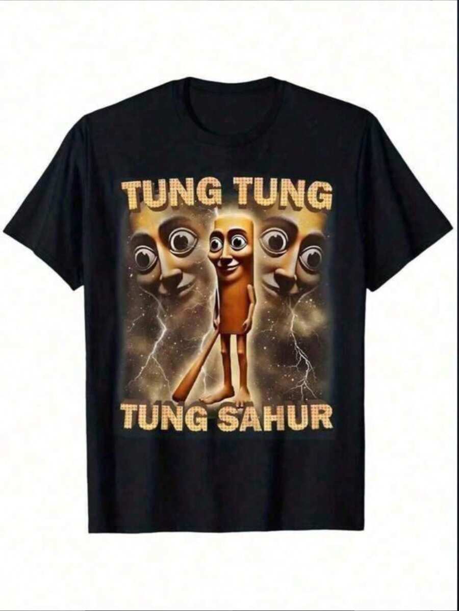 T Shirt Print ,Graphic-Cotton Tees Size Plus, Cartoon Round Neck Short Sleeve, Tops Men Tung Tung Tung Sahur Funny Baseball Bat Brainrot T-Shirt Men Summer Outfits Size S-5XL,Y2K,Oversized Shirt Men,With Shirt,Summer Tops,Shirt Suitable - 黑色 - 查看 1