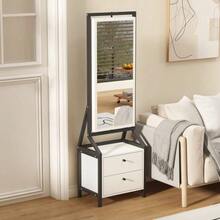 360° Jewelry Cabinet With Full-Length Mirror, Rotating Jewelry Cabinet With 2 Lower Drawers, Free Rotation, Ample Storage Space. - White - View 9