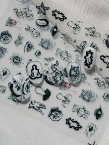 3D立体线条美甲贴纸，图案包括老虎、兔子、鹿等动物、全视之眼、冥想肖像、抽象人脸、星星、暗黑艺术风格的不对称几何元素，适合亚文化服饰、个性化造型、艺术美甲设计、小众美学，是亚文化爱好者、艺术学生、潮流引领者和DIY美甲爱好者的理想之选。 - 彩色 - 查看 8