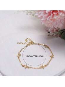 18K镀金防水迷你锆石花朵吊坠手链，女士奢华珠宝礼品 - 金色花朵手鍊 - 查看 6