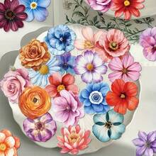 50pcs Vibrant Flower Stickers Decor For Planner, Diary, Phone Case, Guitar, Skateboard, Tablet, Self-Adhesive Seal Stickers, Great Gift For Family And Friends - Multicolor - View 1