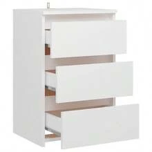 vidaXL 2x Nightstand With 3 Drawers, Bedside Table, Night Console, Night Chest, Bedroom Cabinet, Chest Of Drawers, White, 40x35x62.5cm, Wood Composite - White - View 8
