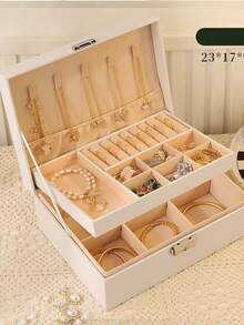 3-Layer Large Capacity Jewelry Storage Box, Portable Jewelry Organizer, Vanity Jewelry Box With Drawers, Gift Leather Jewelry Box, Exquisite Display Packaging Storage Box, Back To School Essential - Multicolor - View 17