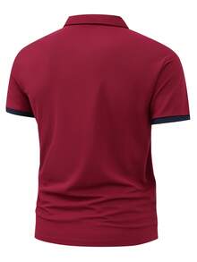 This Formal Men's 210g Short-Sleeved Shirt Is A Summer Style Featuring A Judy Disney Logo With A Blue Snake Entwined Around Her From Zootopia. The Disney Logo Blends Business Casual Style With A Stand-Up Collar And Turn-Down Collar Design, Making It Suitable For Everyday Wear And Golf. - 酒紅色 - 查看 2