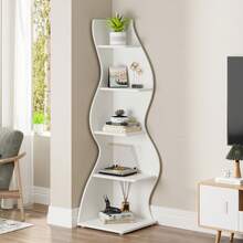 Tribesigns Corner Shelf, Rustic 5-Tier Wall Corner Bookshelf, Stylish Corner Small Bookcase Storage Rack Plant Stand With Unique Shape For Living Room, Home Office, White - White - View 6