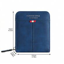 CarrKen 1 pieza Nueva Billetera Vintage Multifuncional con Cremallera, Portacartones de Color Contrastante para Hombres Jóvenes y Estudiantes - Azul - Ver 3
