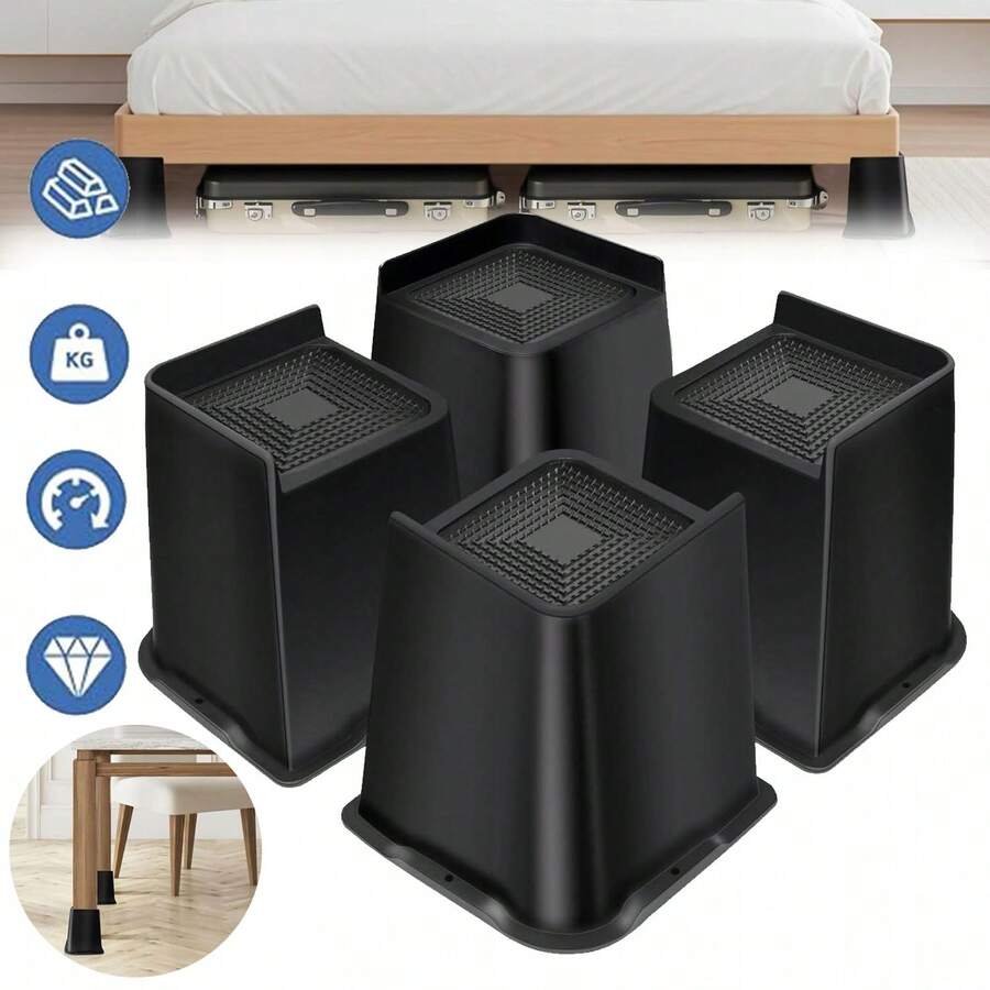 Paquete de 4 elevadores de cama extragrandes de 15 cm (6 pulgadas), elevadores de muebles resistentes con aumento de altura de 15 cm (6 pulgadas), elevadores de muebles, elevadores de patas de cama, adecuados para camas, camas de dormitorio, patas de armazón de cama, sofás. - 4 piezas - Ver 1