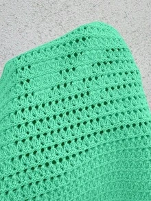 Summer Vacation Textured Knit Halter Top And Knitted Mini Skirt 2 Pieces Set, Commuting And Beach Outfit - Mint Green 2 - View 6