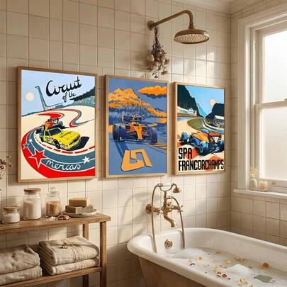 3PCS Wall Arts Posters FramelessPop F1 Sports Car Posters Prints Wall Art Canvas Famous Track Painting For Racing Cars Lover Bedroom Home DecorFramelessVintage