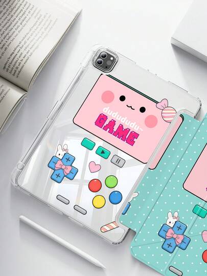 Ốp bảo vệ hai mặt bằng acrylic trong suốt hình máy chơi game hoạt hình dễ thương, chống sốc, phù hợp với iPad thế hệ thứ 7, 8, 10 (10.2 inch), có khe cắm bút cảm ứng, hỗ trợ chức năng ngủ/thức, là lựa chọn quà tặng lý tưởng.