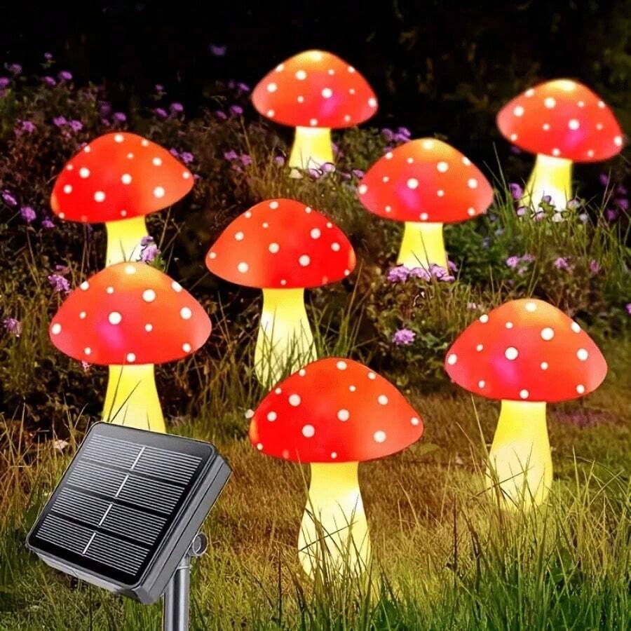 Solar Mushroom Pathway Lights, Outdoor Garden Decor Lamps, LED String Lights, Warm White, 8 Lighting Modes, Suitable For Yard, Walkway, Flower Bed And Holiday Party Ambiance Lighting - warm light - View 1