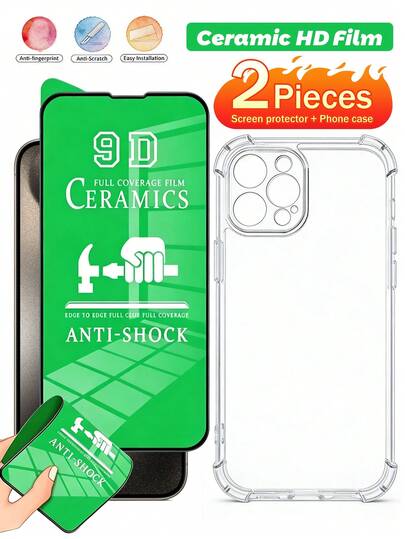 Taamyllrenz Juego de película cerámica 9D y funda para teléfono compatible con iPhone 17 Pro Max, cobertura total suave, diseño antichoque y antigolpes mejorado, antirayones y antihuellas, borde curvo suave, fácil instalación, aplicable a la serie completa 16 Pro Max/17 Pro/16 Plus/15/14/13/12, protector de pantalla, accesorios para teléfono