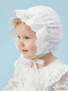 1pc Lace Trim Cute Princess Style Bucket Hat, Embroidered Princess Hat For Outing - White - View 11