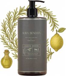 Jabón Líquido para Manos con Aceites Esenciales 100% puros: Té Limón, Romero + Aloe Vera |   Sin Fragancias Artificiales, Parabenos ni Ftalatos |   Jabón de Manos AURA BENDITA (500ml, Limonero) - Calma del bosque - Ver 1