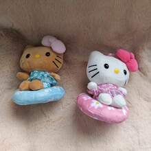 Sanrio 1pc Hawaiian Black Skin Swim Ring Hello Kitty Plush Doll Pendant Cartoon KT Cat Doll Backpack Charm Children's Plush Doll Bag Accessory Holiday Gift - Multicolor - View 7